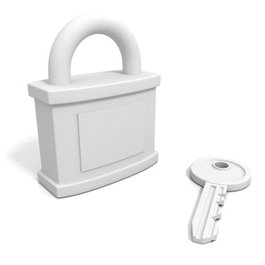 concept security padlock with key on white