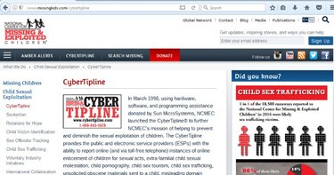 Screenshot of Cyber Tipline