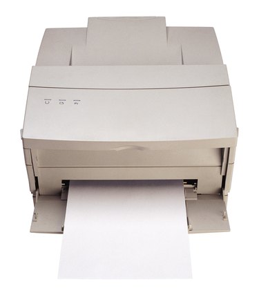 Front view of desktop laser printer